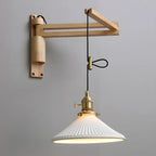 Rustic Cylinder Wall Sconce with Wood Arm for Bedroom Decor