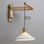 Rustic Cylinder Wall Sconce with Wood Arm for Bedroom Decor