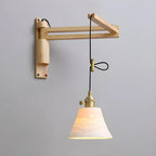 Rustic Cylinder Wall Sconce with Wood Arm for Bedroom Decor