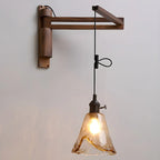 Rustic Cylinder Wall Sconce with Wood Arm for Bedroom Decor