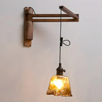 Rustic Cylinder Wall Sconce with Wood Arm for Bedroom Decor