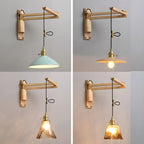 Rustic Cylinder Wall Sconce with Wood Arm for Bedroom Decor