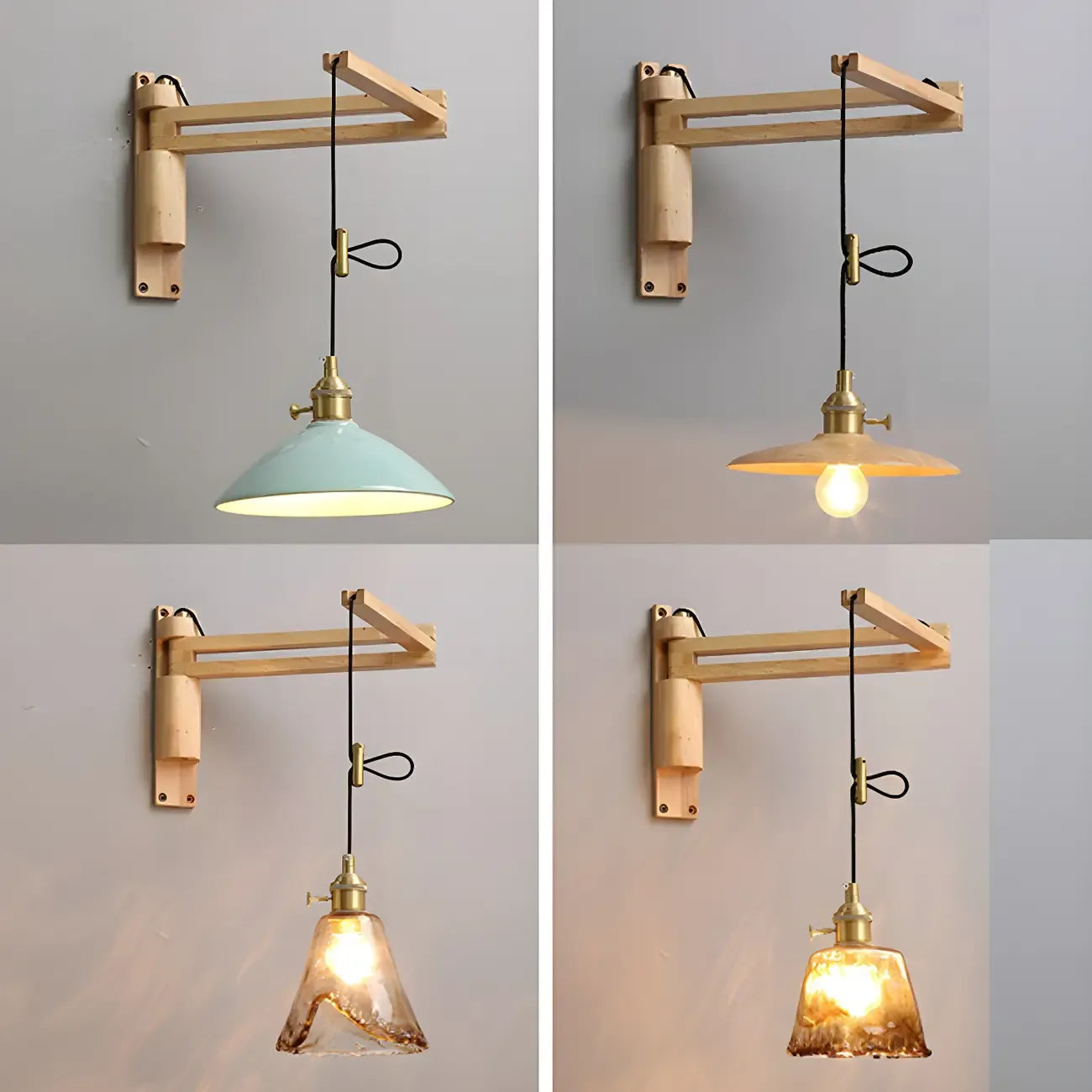 Rustic Cylinder Wall Sconce with Wood Arm for Bedroom Decor