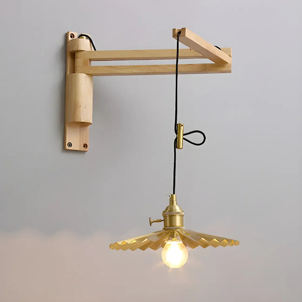 Rustic Cylinder Wall Sconce with Wood Arm for Bedroom Decor