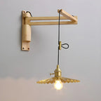 Rustic Cylinder Wall Sconce with Wood Arm for Bedroom Decor