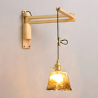 Rustic Cylinder Wall Sconce with Wood Arm for Bedroom Decor