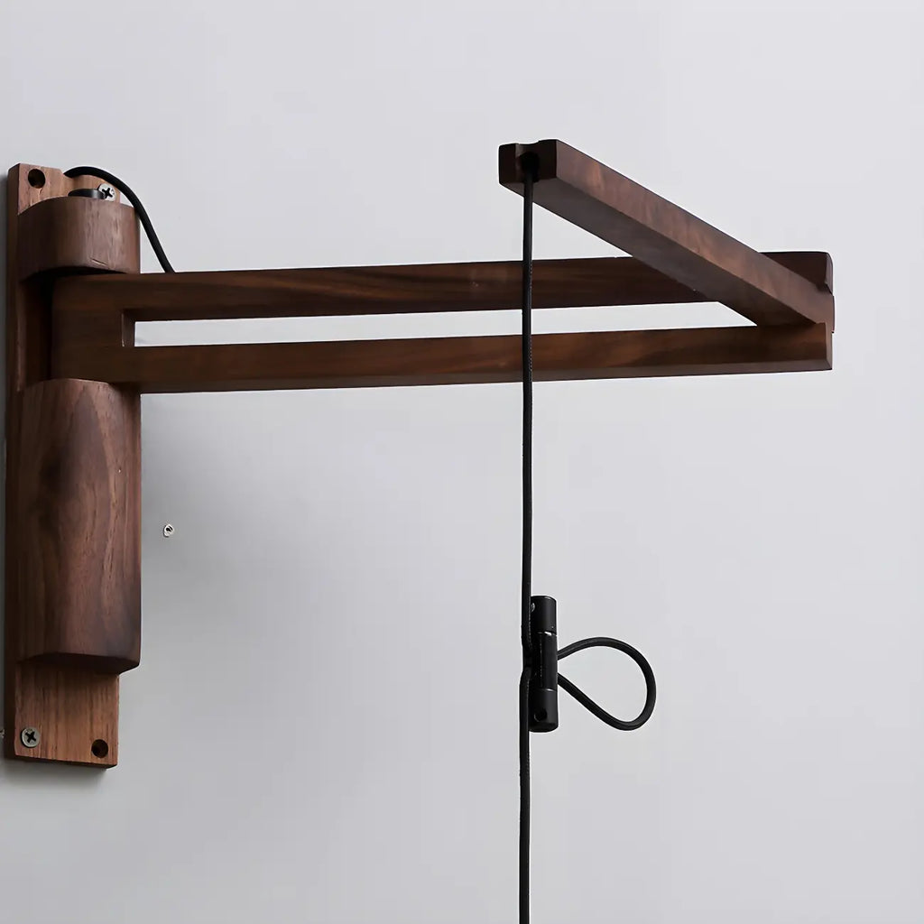 Rustic Cylinder Wall Sconce with Wood Arm for Bedroom Decor