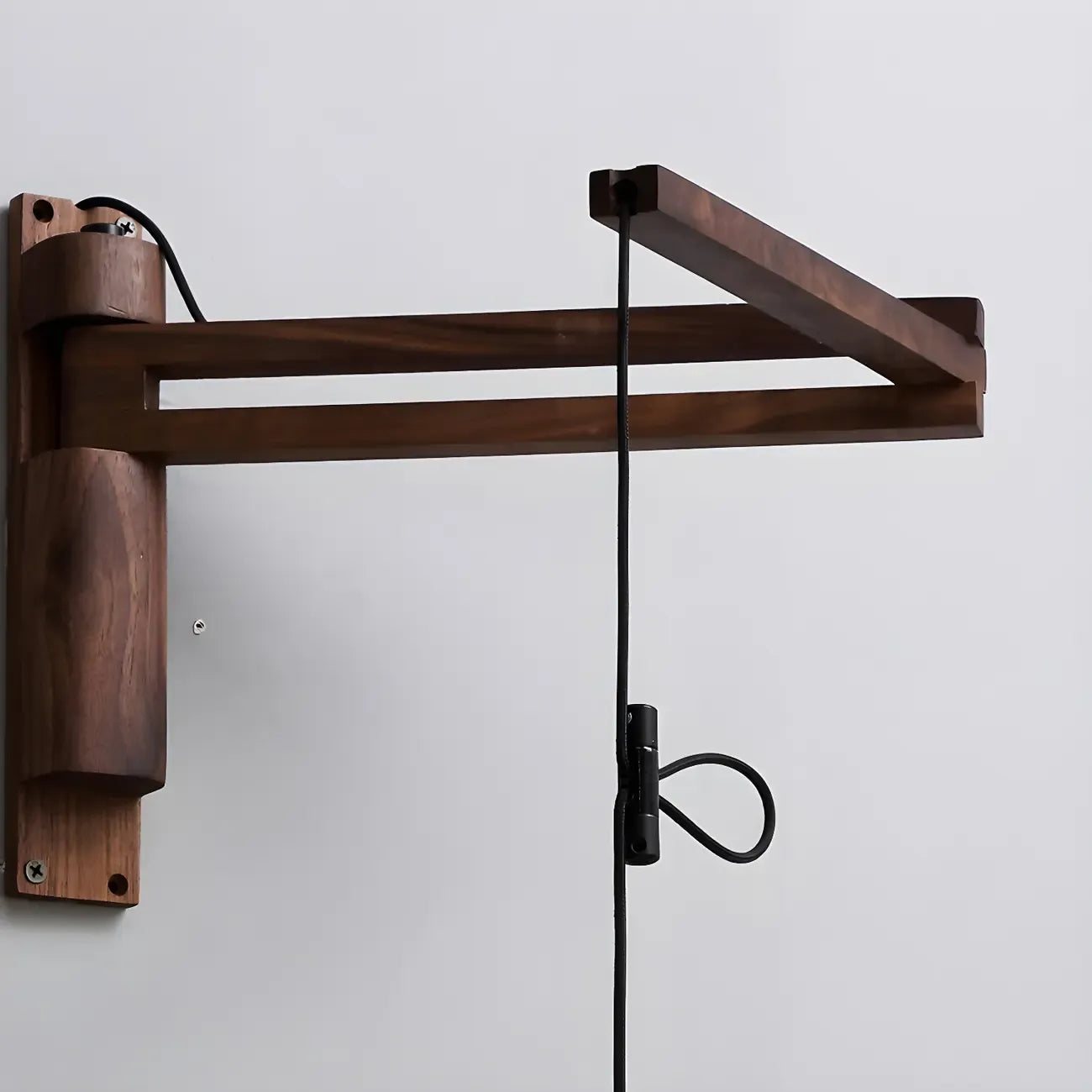 Rustic Cylinder Wall Sconce with Wood Arm for Bedroom Decor