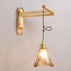 Rustic Cylinder Wall Sconce with Wood Arm for Bedroom Decor