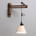 Rustic Cylinder Wall Sconce with Wood Arm for Bedroom Decor