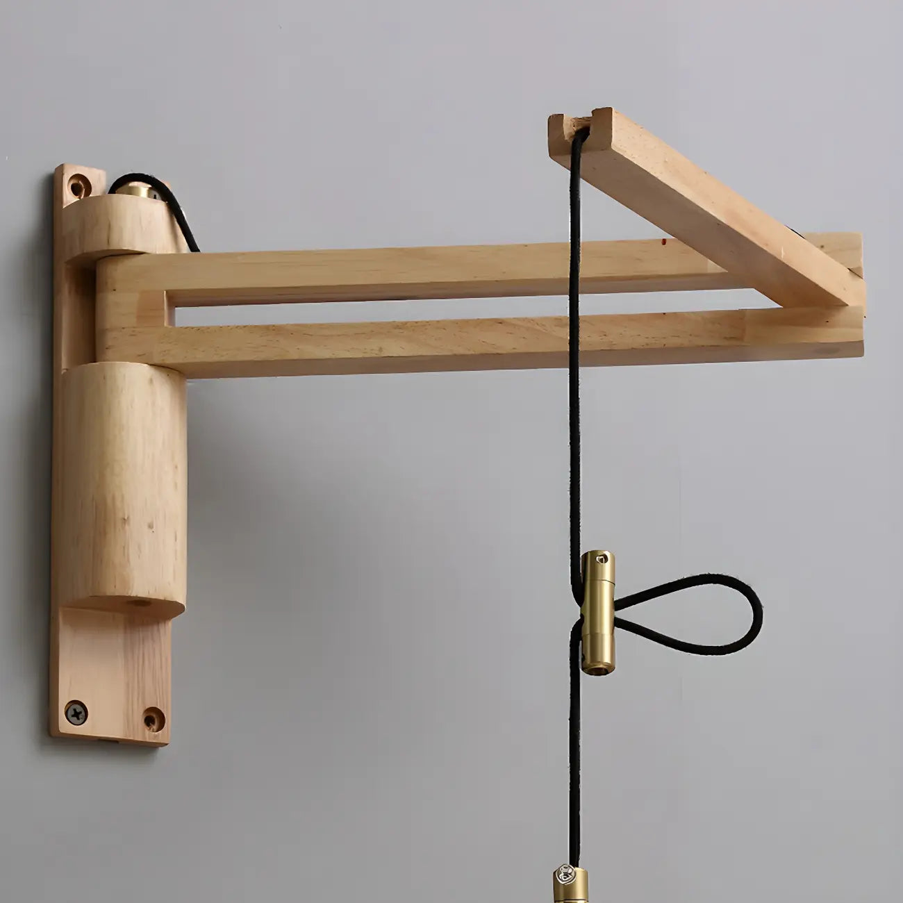 Rustic Cylinder Wall Sconce with Wood Arm for Bedroom Decor