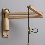 Rustic Cylinder Wall Sconce with Wood Arm for Bedroom Decor