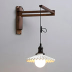 Rustic Cylinder Wall Sconce with Wood Arm for Bedroom Decor