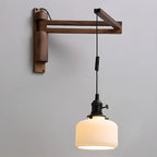 Rustic Cylinder Wall Sconce with Wood Arm for Bedroom Decor