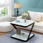 2-Tier Black Glass End Table with Storage for Living Room