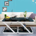 2-Tier Black Glass End Table with Storage for Living Room