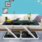 2-Tier Black Glass End Table with Storage for Living Room