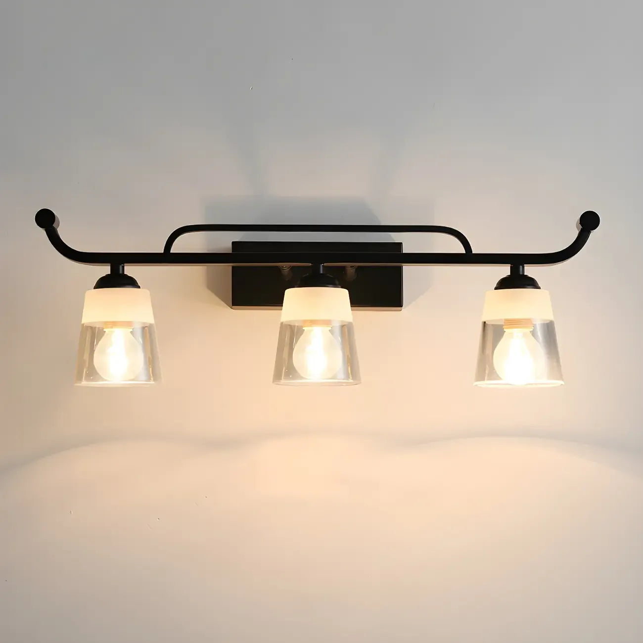 3-Light Modern Straight Bell Glass Black Vanity Light for Bathroom