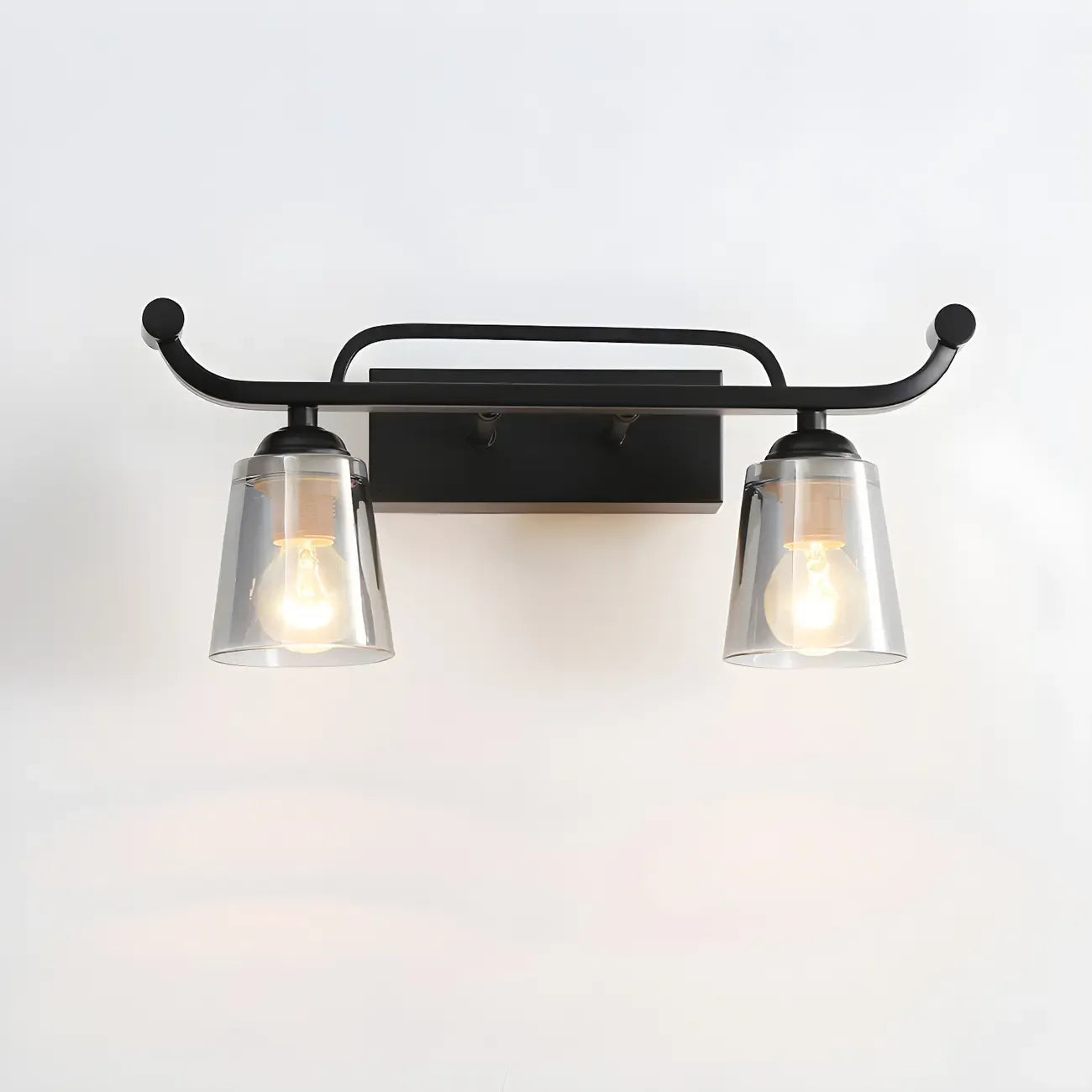 3-Light Modern Straight Bell Glass Black Vanity Light for Bathroom