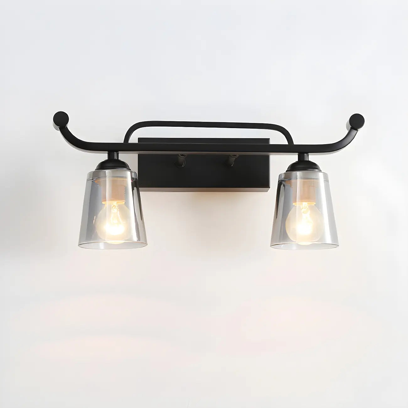 3-Light Modern Straight Bell Glass Black Vanity Light for Bathroom