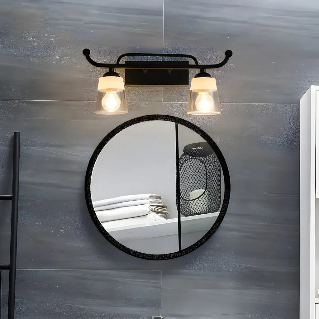 3-Light Modern Straight Bell Glass Black Vanity Light for Bathroom