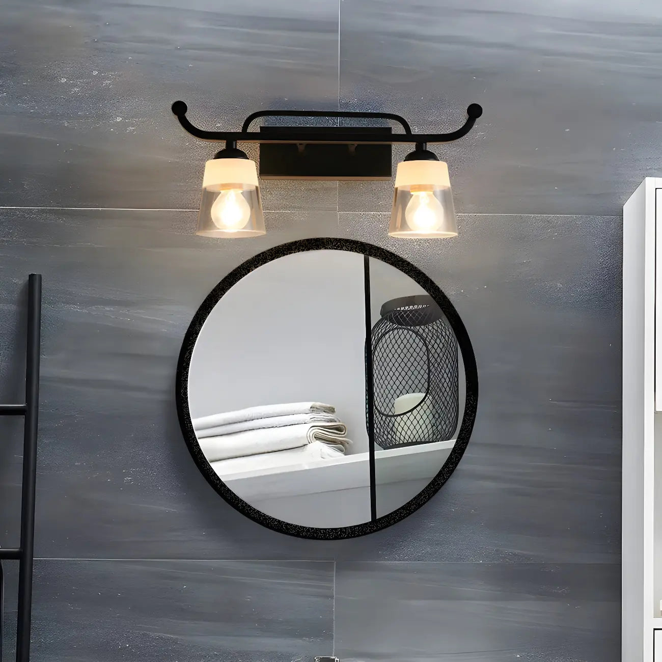 3-Light Modern Straight Bell Glass Black Vanity Light for Bathroom
