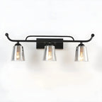 3-Light Modern Straight Bell Glass Black Vanity Light for Bathroom