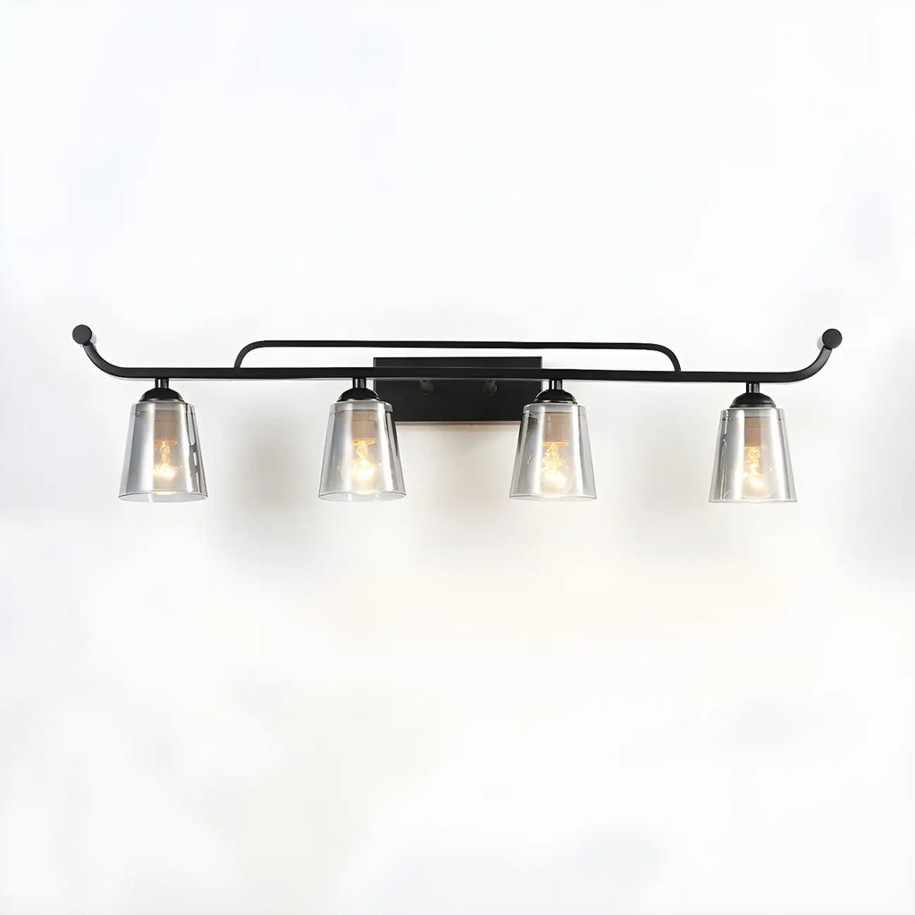 3-Light Modern Straight Bell Glass Black Vanity Light for Bathroom
