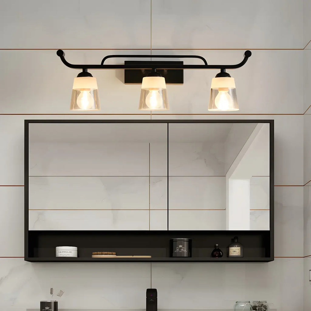 3-Light Modern Straight Bell Glass Black Vanity Light for Bathroom