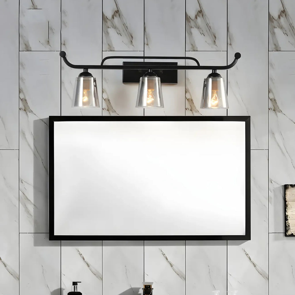 3-Light Modern Straight Bell Glass Black Vanity Light for Bathroom