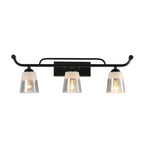 3-Light Modern Straight Bell Glass Black Vanity Light for Bathroom