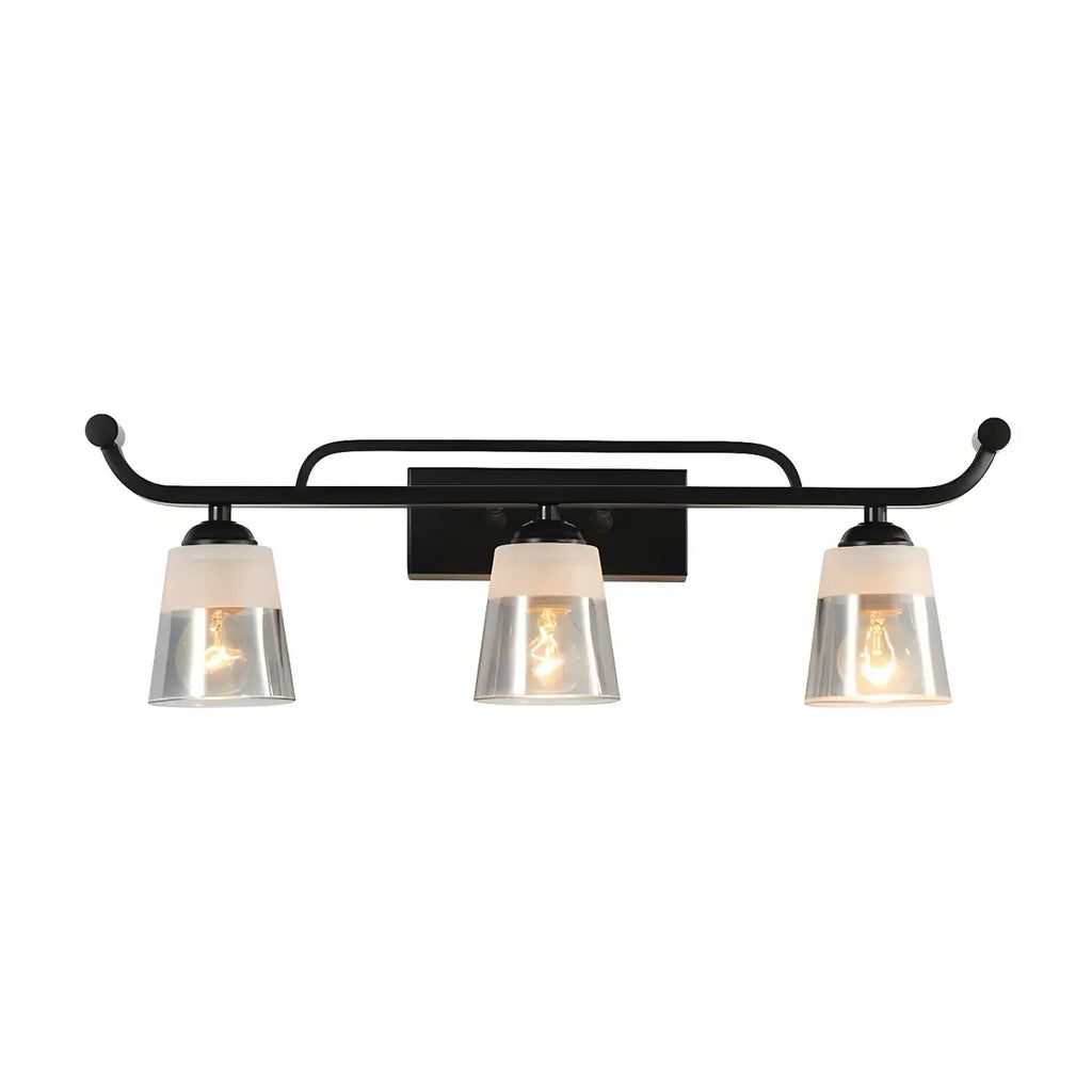 3-Light Modern Straight Bell Glass Black Vanity Light for Bathroom