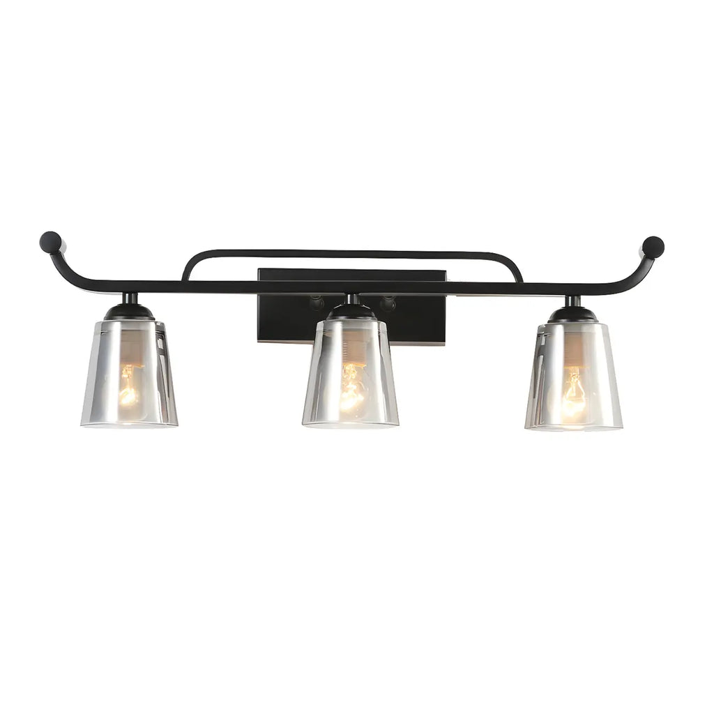 3-Light Modern Straight Bell Glass Black Vanity Light for Bathroom
