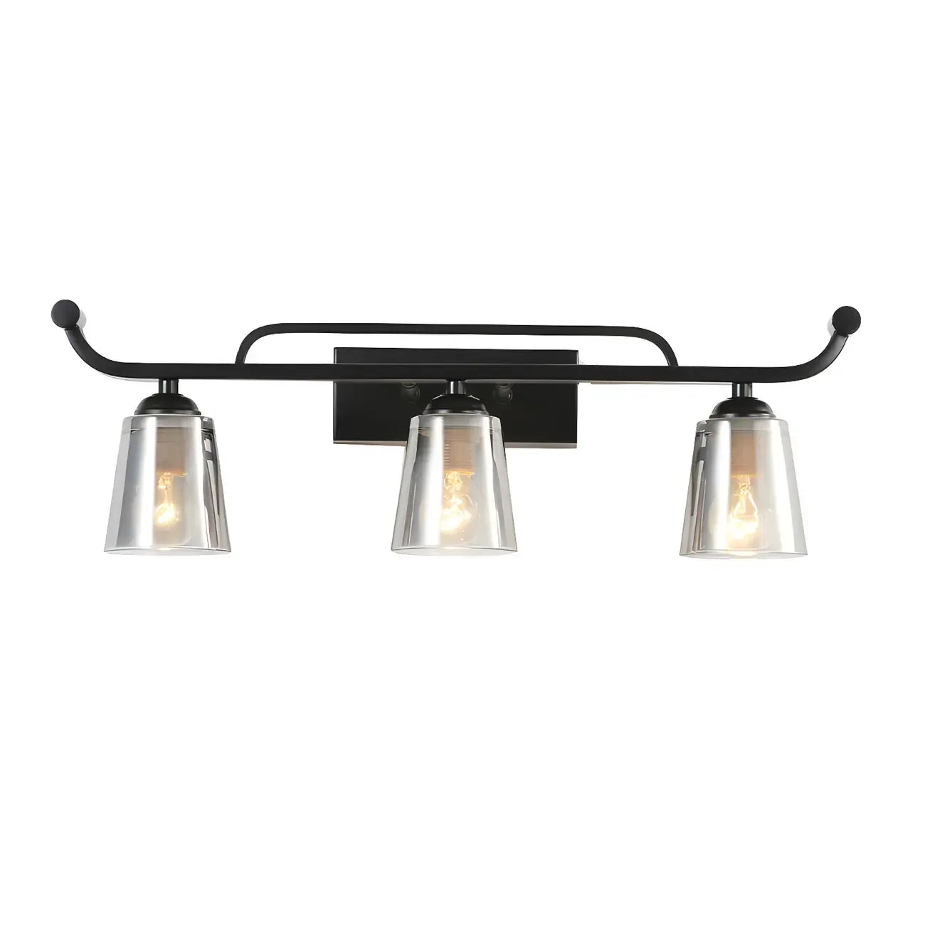3-Light Modern Straight Bell Glass Black Vanity Light for Bathroom