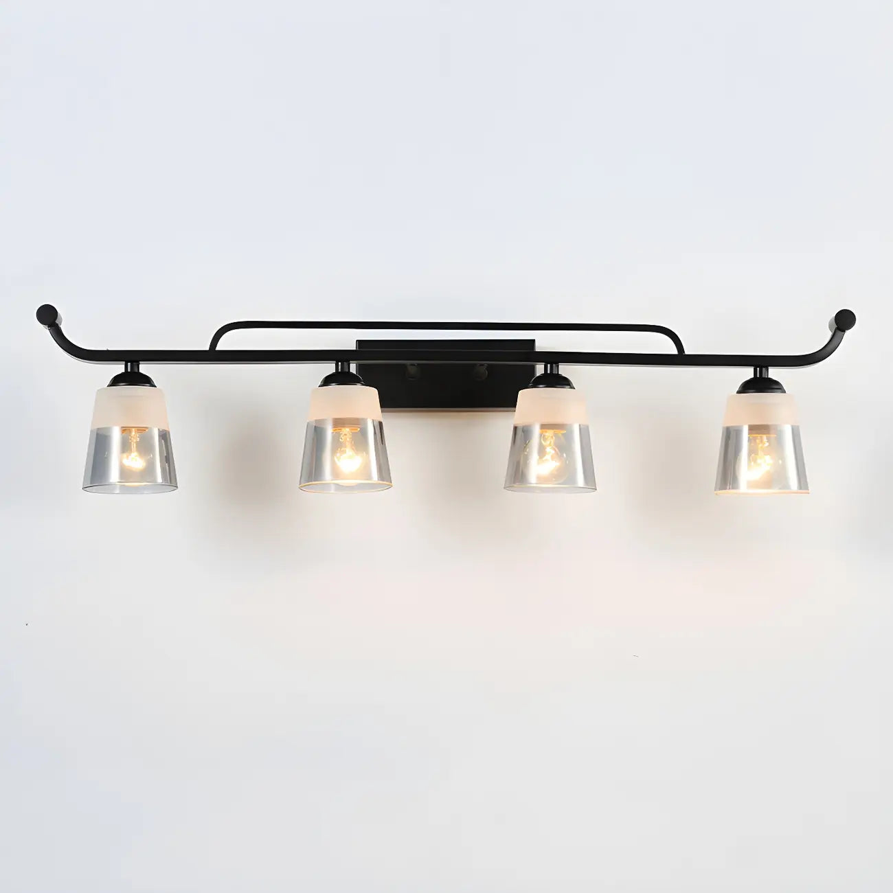 3-Light Modern Straight Bell Glass Black Vanity Light for Bathroom