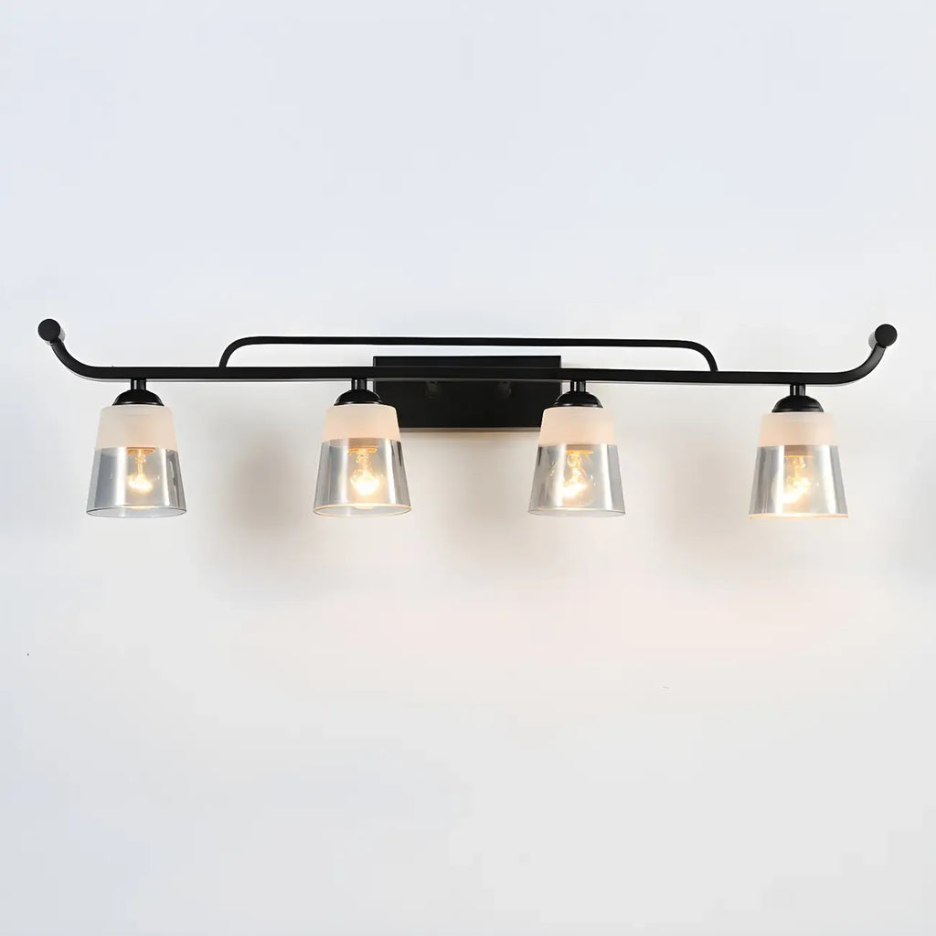 3-Light Modern Straight Bell Glass Black Vanity Light for Bathroom