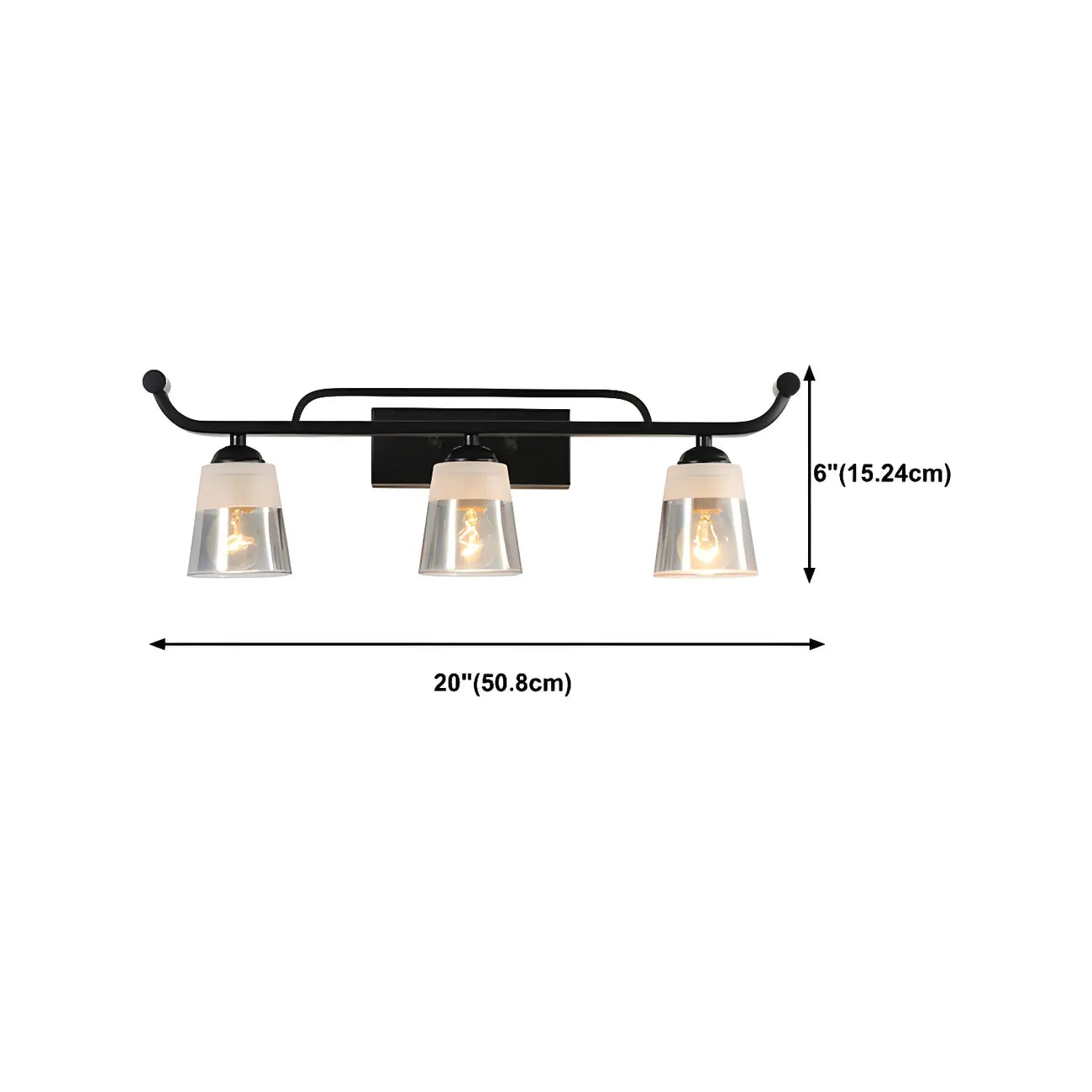 3-Light Modern Straight Bell Glass Black Vanity Light for Bathroom