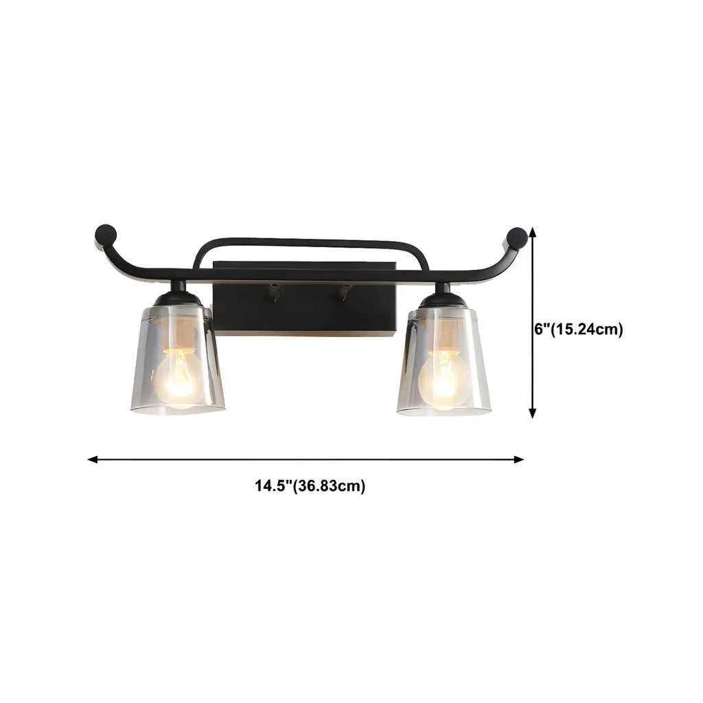 3-Light Modern Straight Bell Glass Black Vanity Light for Bathroom