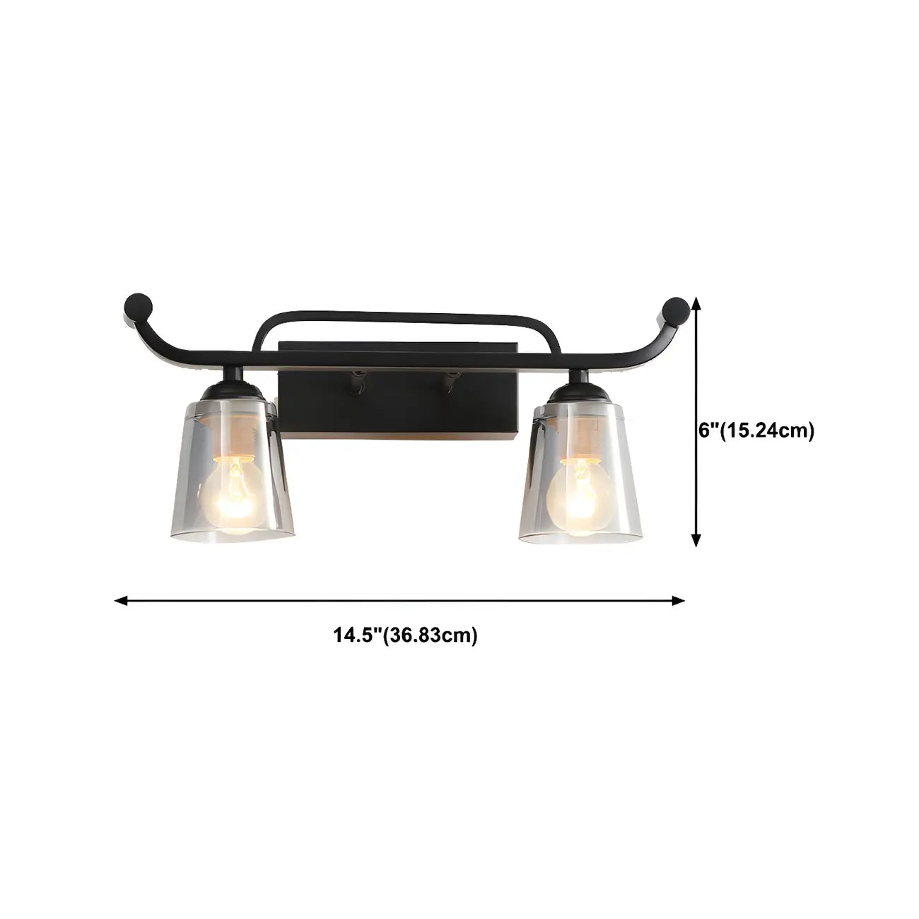 3-Light Modern Straight Bell Glass Black Vanity Light for Bathroom