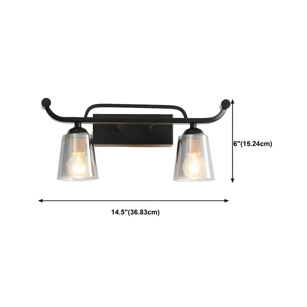 3-Light Modern Straight Bell Glass Black Vanity Light for Bathroom