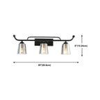 3-Light Modern Straight Bell Glass Black Vanity Light for Bathroom