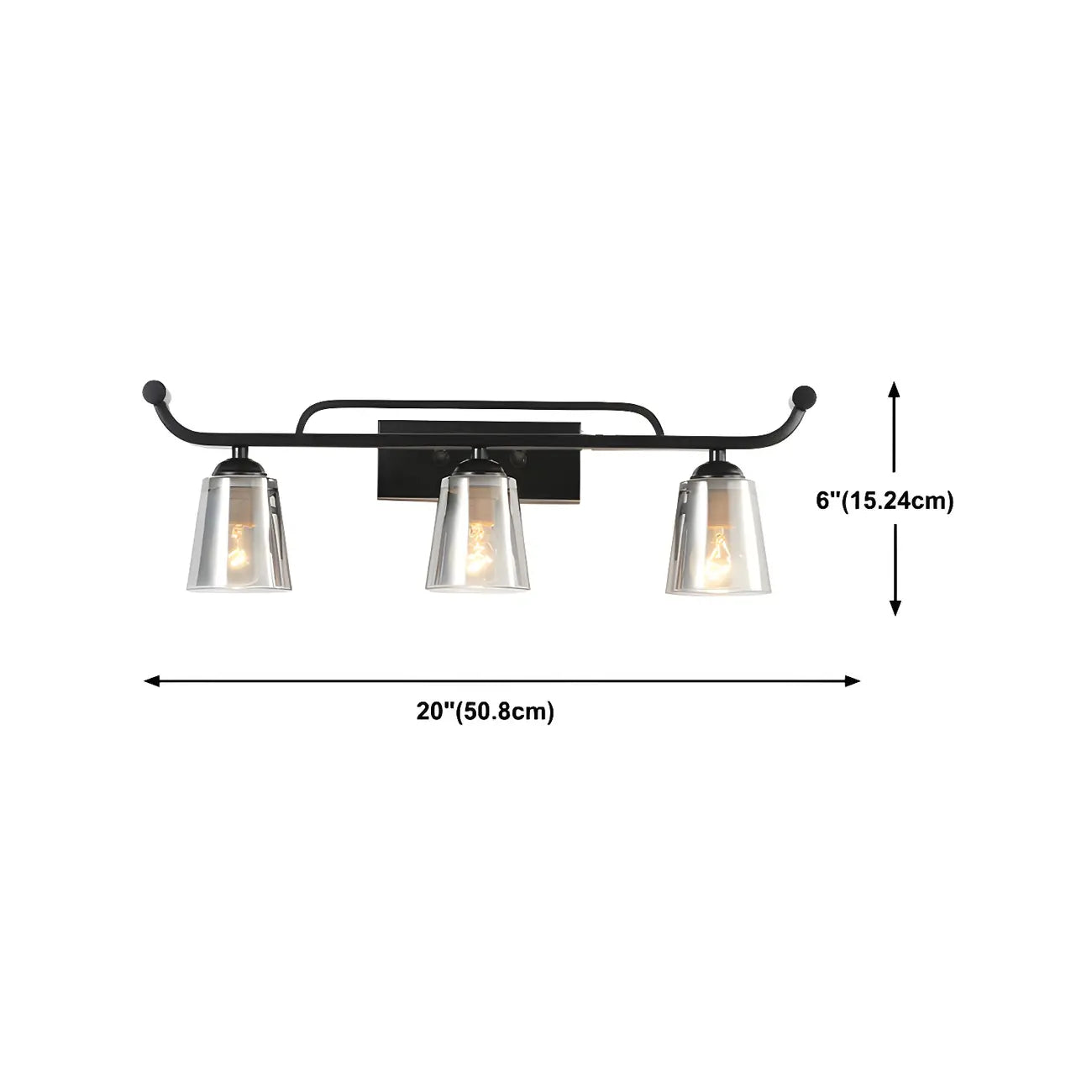 3-Light Modern Straight Bell Glass Black Vanity Light for Bathroom