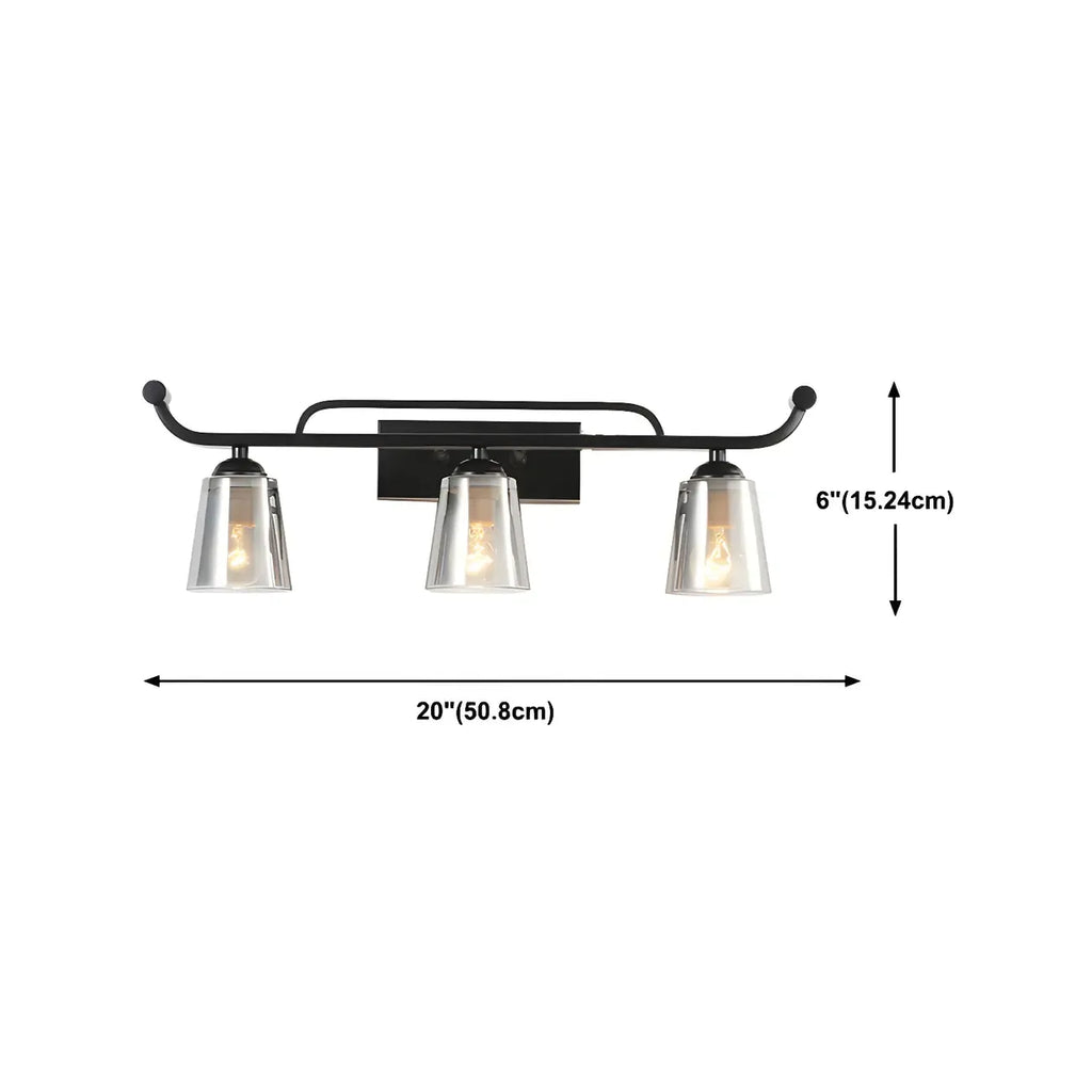 3-Light Modern Straight Bell Glass Black Vanity Light for Bathroom