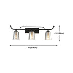 3-Light Modern Straight Bell Glass Black Vanity Light for Bathroom
