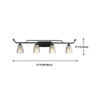 3-Light Modern Straight Bell Glass Black Vanity Light for Bathroom