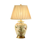 HomeyFad Classical Light Yellow Fabric Shade Floral Ceramic Table Lamp