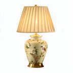HomeyFad Classical Light Yellow Fabric Shade Floral Ceramic Table Lamp