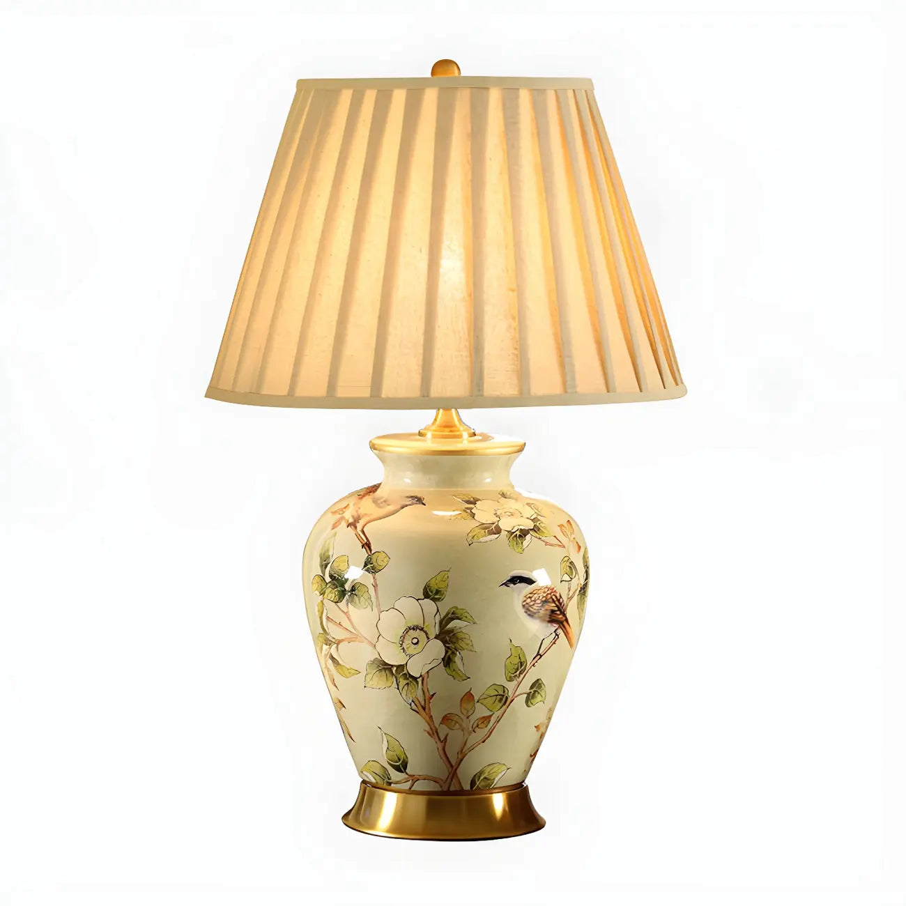 HomeyFad Classical Light Yellow Fabric Shade Floral Ceramic Table Lamp
