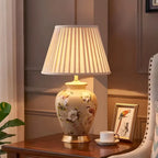 HomeyFad Classical Light Yellow Fabric Shade Floral Ceramic Table Lamp