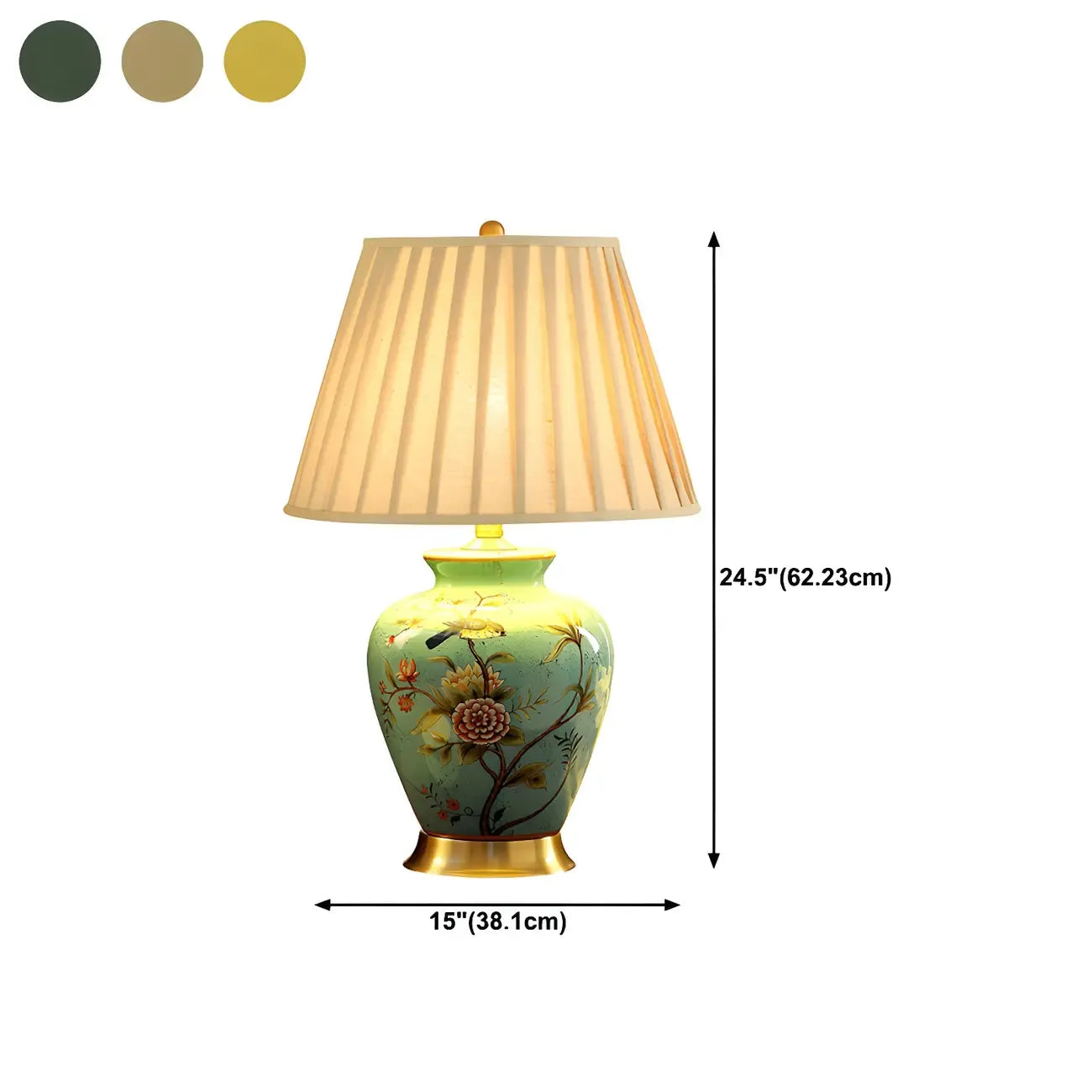 HomeyFad Classical Light Yellow Fabric Shade Floral Ceramic Table Lamp